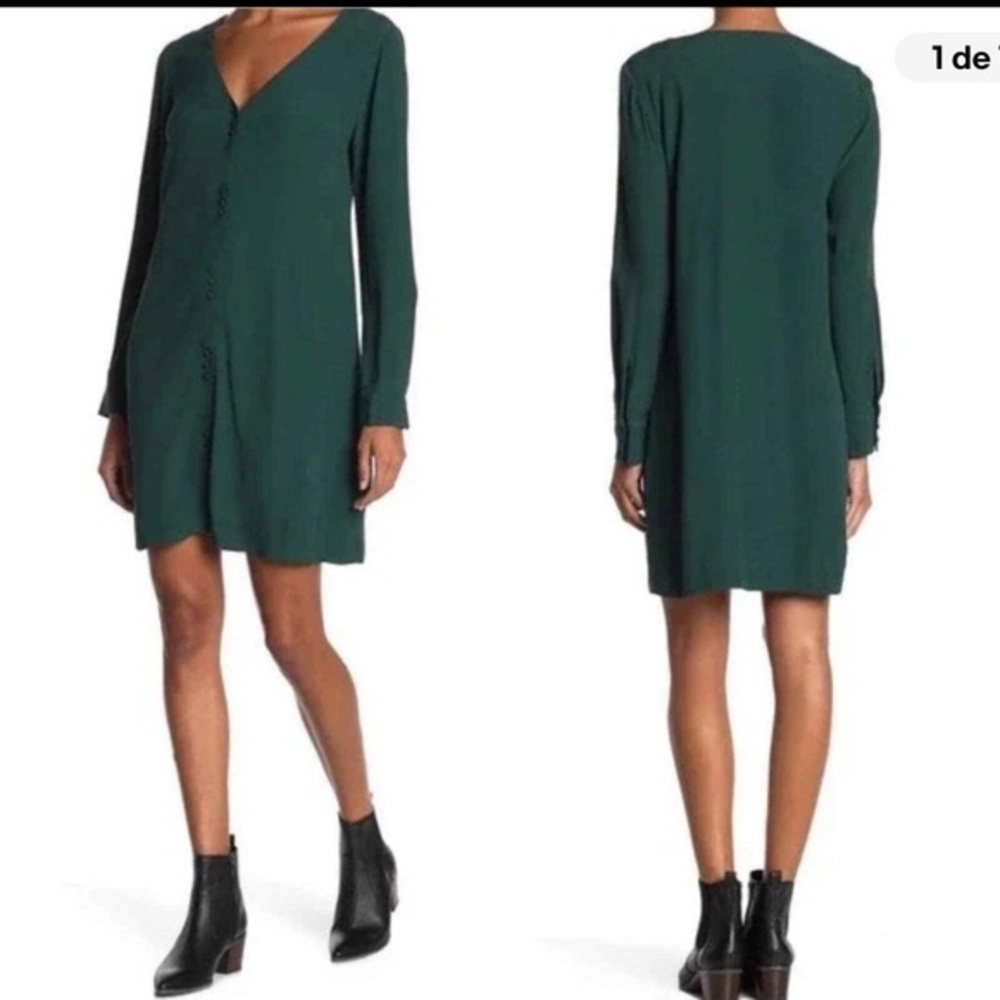 Madewell Forest Green Button-Front Mini Dress